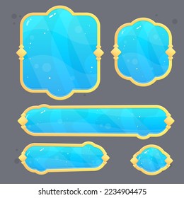 Game Set Of Different  Buttons  Bars And Popup Windows In Blue Sky Cloud Fairy Abstract Golden Borders Color Juicy Colorful Vector Design