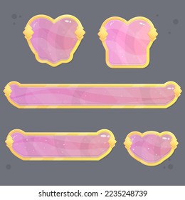 Game Set Of Different  Buttons  Bars And Popup Windows In Pink Heart Romantic  Golden Borders Fairy Abstract  Color Juicy Colorful Vector Design