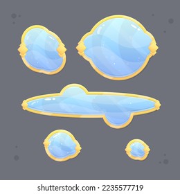 Game Set Of Different  Buttons  Bars And Popup Windows In Blue Sky Light Clouds Bubbles  Golden Vintage Borders Fairy Abstract  Color Juicy Colorful Vector Design