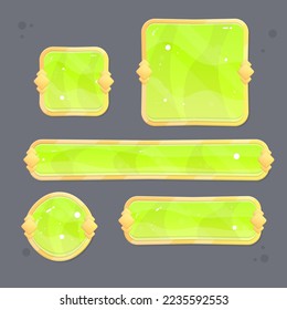 Game Set Of Different  Buttons  Bars And Popup Windows In Green Lime Golden Vintage Borders Fairy Abstract  Color Juicy Colorful Vector Design
