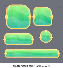 Game Set Of Different  Buttons  Bars And Popup Windows In Green Turquoise Golden Vintage Borders  Fairy Abstract  Color Juicy Colorful Vector Design