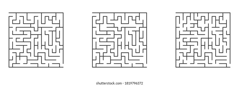 Game set icon. White vector template with a black maze, puzzle. Illustration for puzzle, labyrinth books, magazines isolated on a white.