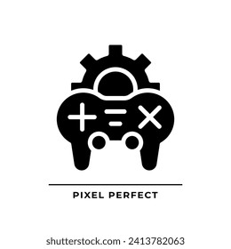 Game settings black glyph icon. Videogame adjustment menu. Console controller. Gameplay optimization. Silhouette symbol on white space. Solid pictogram. Vector isolated illustration