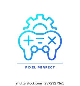 Game settings pixel perfect gradient linear vector icon. Videogame adjustment menu. Controller. Gameplay optimization. Thin line color symbol. Modern style pictogram. Vector isolated outline drawing