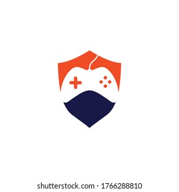 Game shield shape concept Logo Design Template. Stick Game Icon Logo.	