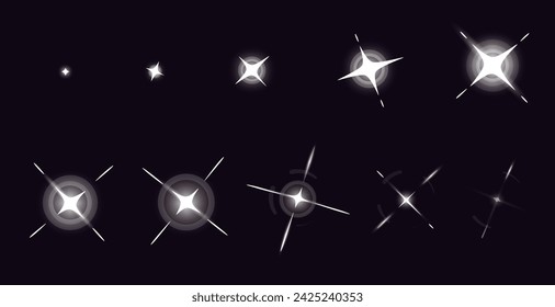 Game shine effect animation. Cartoon 2D sprite movement for UI game asset, firecracker sparkle dust glimmer light. Vector night light effect of animation effect sprite illustration