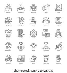 Game Shop icon pack for your website design, logo, app, UI. Game Shop icon outline design. Vector graphics illustration and editable stroke.