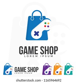 Game Shop logo ilustration vector. Shopping bag with joystick icon.