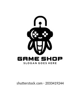 game shop logo. Robot and game stick logo. robot combination joystick