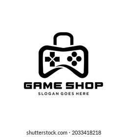 game shop logo. shopping bag and game stick logo. shopping bag combination joystick