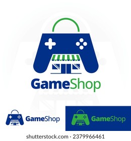 Game Shop unique symbol for Video Game Store.
a combination of Shopping Bag, Store building in negative space and a gamepad controller