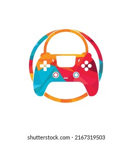Game shop vector logo. design. Shopping bag combination joystick icon vector design.	