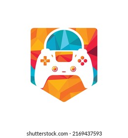 Game shop vector logo. design. Shopping bag combination joystick icon vector design.	