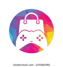 Game shop vector logo. design. Shopping bag combination joystick icon vector design.