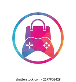 Game shop vector logo. design. Shopping bag combination joystick icon vector design.