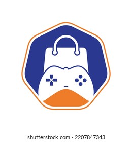 Game shop vector logo. design. Shopping bag combination joystick icon vector design.