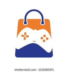 Game shop vector logo. design. Shopping bag combination joystick icon vector design.