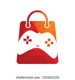 Game shop vector logo. design. Shopping bag combination joystick icon vector design.