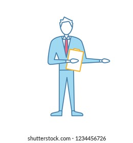 Game Show Host Color Icon. Quiz Master. Emcee, Announcer. Showman, Journalist Or Comedian. Trivia Contest. Isolated Vector Illustration