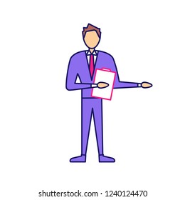 Game Show Host Color Icon. Quiz Master. Emcee, Announcer. Showman, Journalist Or Comedian. Trivia Contest. Isolated Vector Illustration