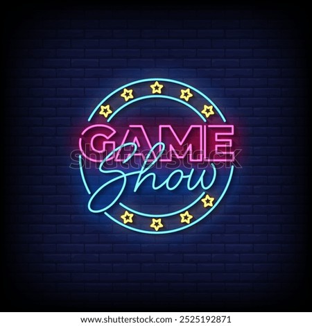 game show neon sign vector with brick wall background 