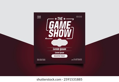 Game Show Registration Flyer Template with Contact Information and Social Media Icons