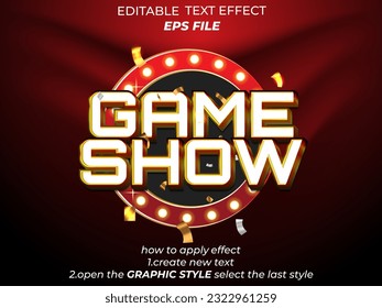 game show text effect, font editable, typography, 3d text. vector template