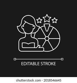 Game show white linear icon for dark theme. Competition for prizes winning. Television programme. Thin line customizable illustration. Isolated vector contour symbol for night mode. Editable stroke