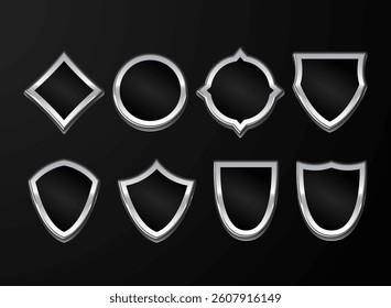 game silver shield badge template icon set