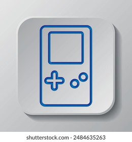 Game simple icon vector. Flat design. Paper cut design. Cutted blue symbol with shadow. Gray badge button, gray background.ai