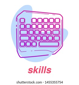 game skills icon, esports skill, vector line concept with keyboard on isolated background