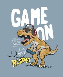 game slogan with cartoon dinosaur playing game vector illustration created by hand drawn without AI in the process