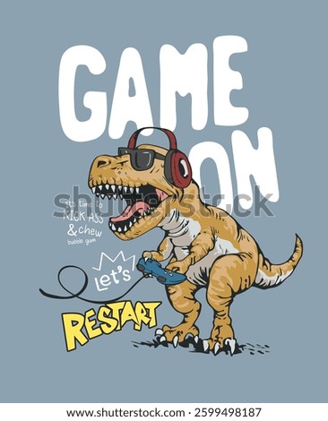 game slogan with cartoon dinosaur playing game vector illustration created by hand drawn without AI in the process