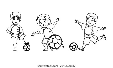 game soccer kid boy vector. football sport, team school, field training game soccer kid boy character. people black line pencil drawing illustration