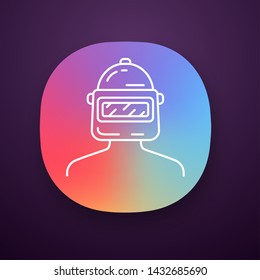 Game soldier app icon. Player, soldier, warrior protective gear. Virtual game inventory. Welder headgear. Welding helmet. UI/UX user interface. Web or mobile application. Vector isolated illustration