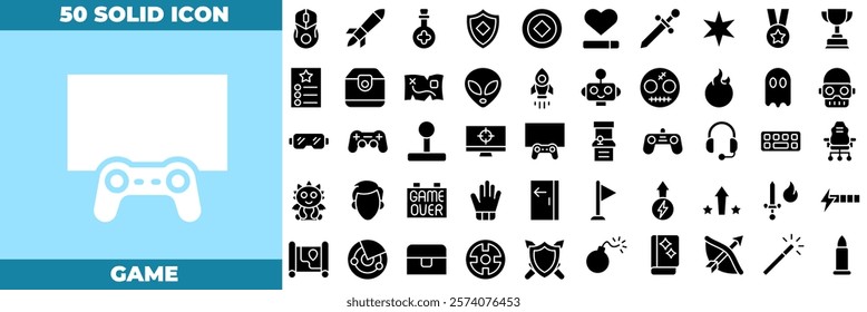 Game Solid Editable Icons set. Vector illustration in modern thin solid style of game icons: control, video, play, etc
