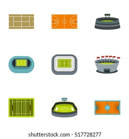 Game at stadium icons set. Flat illustration of 9 game at stadium vector icons for web