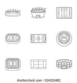 Game at stadium icons set. Outline illustration of 9 game at stadium vector icons for web