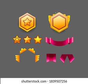Game star vector constructor. Collection icon design for game, ui, banner, design for app, interface, gui development. Receiving the cartoon achievement game screen. Word Game Over