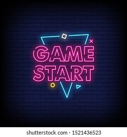 Game Start Neon Signs Style Text Vector