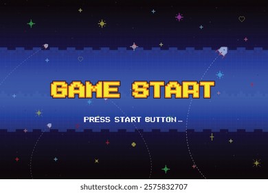 GAME START. pixel art .8 bit game. retro game. for game assets in vector illustrations. arcade gaming.