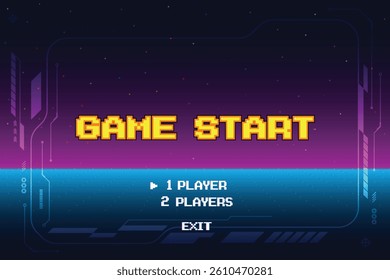 GAME START. pixel art .8 bit game. retro game. for game assets in vector illustrations. arcade gaming.