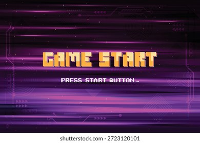 INICIO DEL JUEGO. arte de píxeles de 8 bits en efecto especial de luz de destello de lente Abstractas. Video Fondo del juego, diseño del fondo de la tecnología del circuito. UI, HUD
