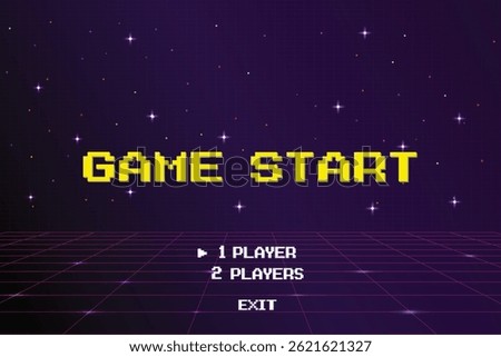 GAME START. pixel art .8 bit game. retro game. for game assets in vector illustrations. arcade gaming.