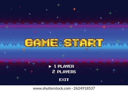 GAME START. pixel art .8 bit game. retro game. for game assets in vector illustrations. arcade gaming.