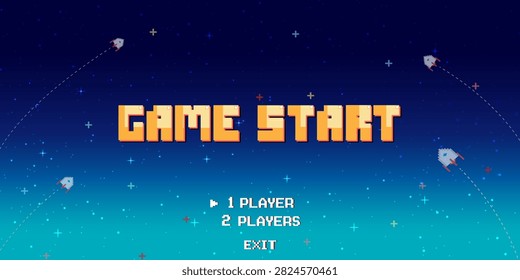 GAME START. pixel art 8-bit. retro game. for game assets in vector illustrations. arcade gaming.