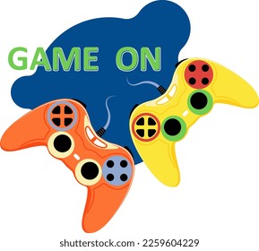 The game started with joysticks. Vector illustration. Poster of computer games.