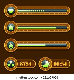 Game Steampunk Energy Time Progress Bar Icons Set