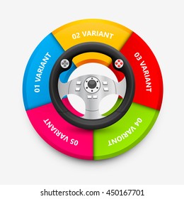 Game steering wheel circle infographics. Game steering wheel icon 3d. Vector infographic illustration