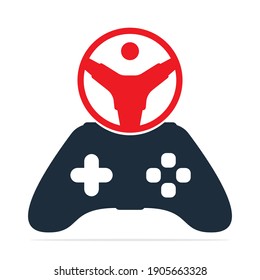 Game steering wheel concept logo vector design. Joystick combination with steering wheel vector.